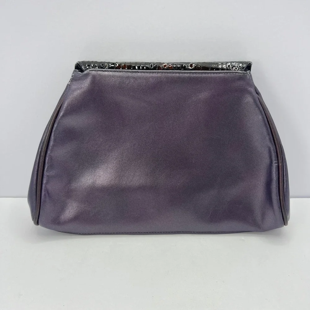 Vintage Faux Croc Clutch Envelope Evening Bag Brown Purple Chic Retro Midcentury